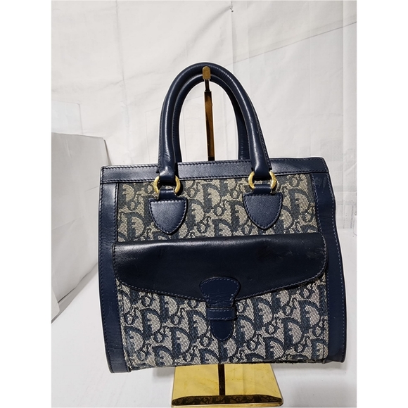 Christian Dior Oblique Handle Bag Navy Blue/Grey - Picture 6 of 16